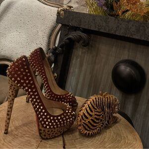 Christian Louboutin Red and Leopard Spike Platform Pumps